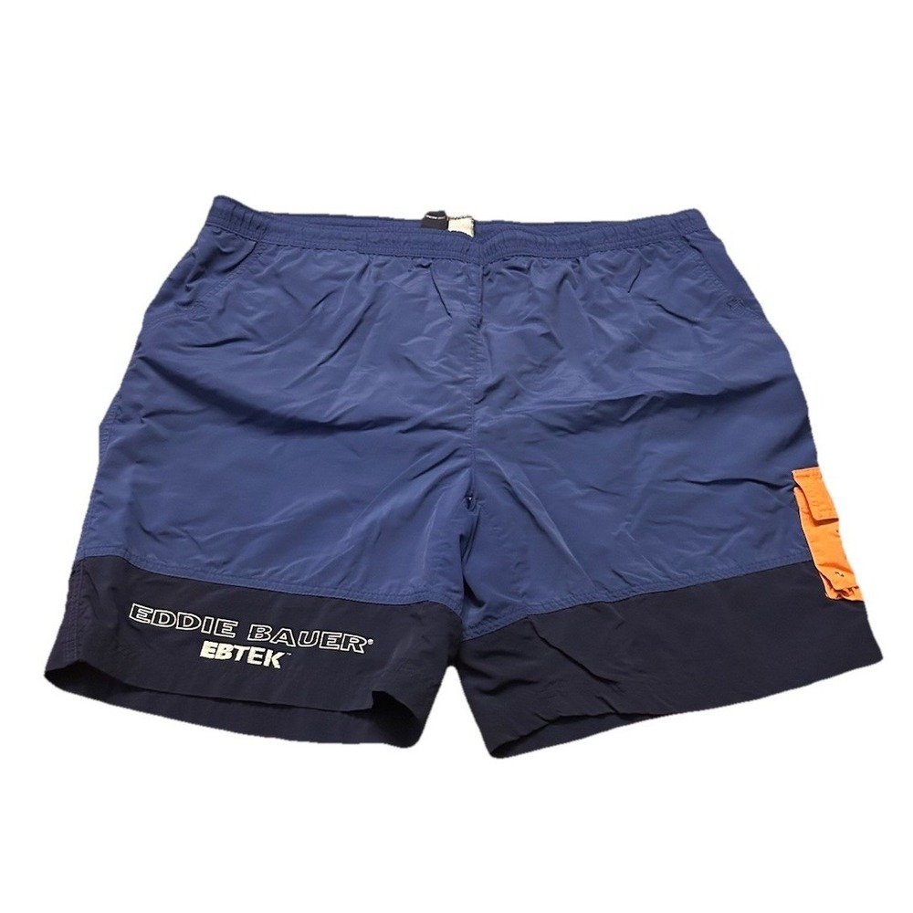 VTG Eddie Bauer EBTEK Men's L Blue Orange Shorts Swimming Trunks CA00665 WPL9647